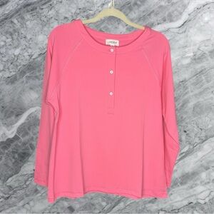 Crew Neckline Soft Touch Buttons Down Knit Top in Candy Pink
